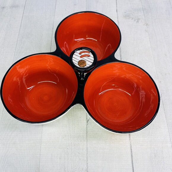 Clay Art GRILL TIME Hand Painted Summer Fun  3 Section Ceramic Condiment Server - Picture 7 of 16